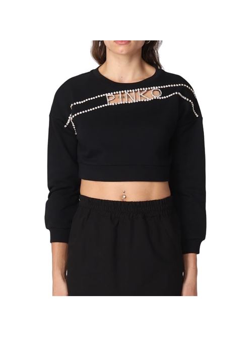 Rhinestone logo cropped sweatshirt Pinko | 101608-A12I.Z99